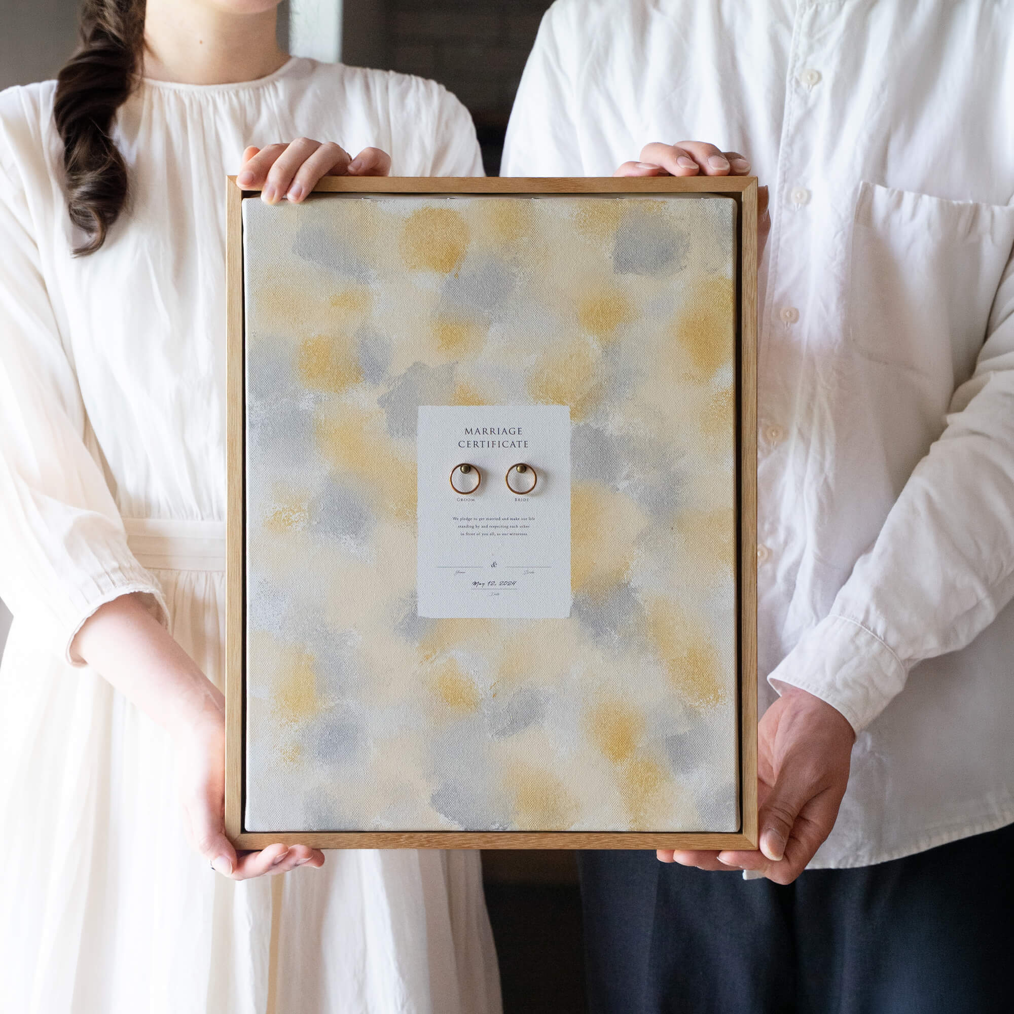【ゲスト参加型 結婚証明書】木製フレーム付き ポンポンウエディングキャンバス