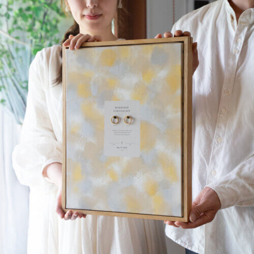 【ゲスト参加型 結婚証明書】木製フレーム付き ポンポンウエディングキャンバス
