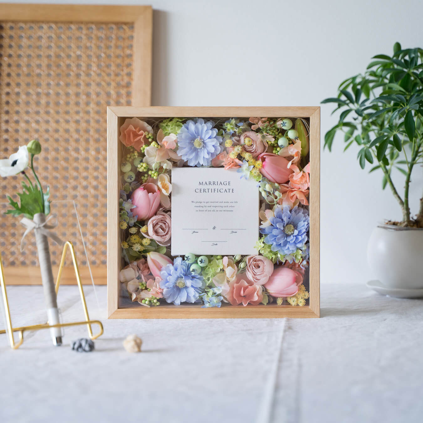 ゲスト参加型結婚証明書|キャンバスタイプ(シャーベットカラー / アーティフィシャルフラワー)