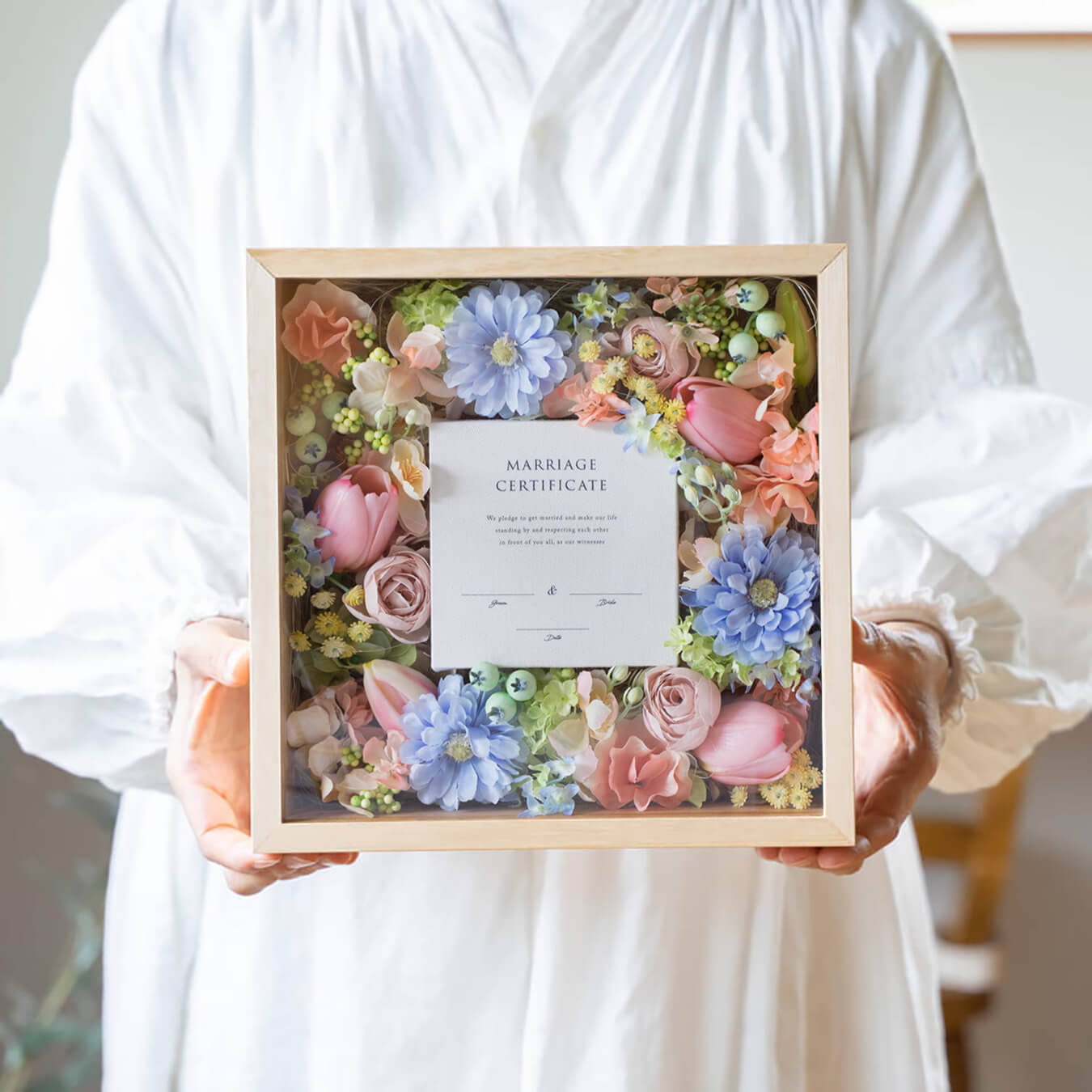 ゲスト参加型結婚証明書|キャンバスタイプ(シャーベットカラー / アーティフィシャルフラワー)